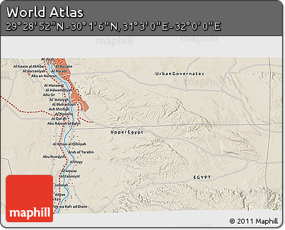 Shaded Relief 3D Map of the Area around 29° 44' 59" N, 31° 31' 29" E