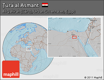 Gray Location Map of Ţurá Al Asmant, hill shading
