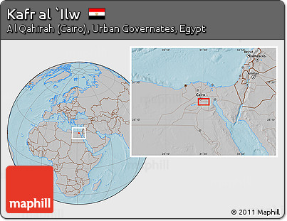 Gray Location Map of Kafr Al `Ilw, hill shading