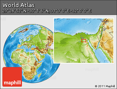 Physical Location Map of the Area around 29° 44' 59" N, 31° 31' 29" E