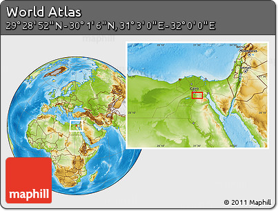 Physical Location Map of the Area around 29° 44' 59" N, 31° 31' 29" E