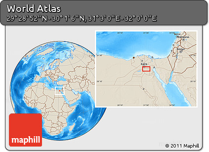 Shaded Relief Location Map of the Area around 29° 44' 59" N, 31° 31' 29" E