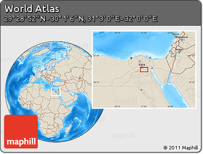 Shaded Relief Location Map of the Area around 29° 44' 59" N, 31° 31' 29" E
