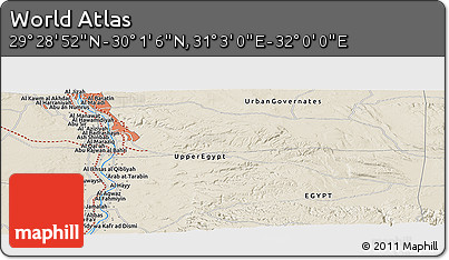 Shaded Relief Panoramic Map of the Area around 29° 44' 59" N, 31° 31' 29" E