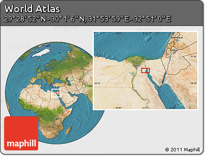 Satellite Location Map of the Area around 29° 44' 59" N, 32° 22' 30" E