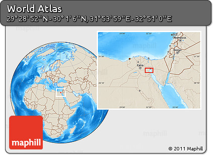 Shaded Relief Location Map of the Area around 29° 44' 59" N, 32° 22' 30" E