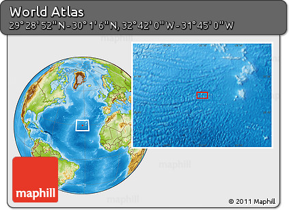 Physical Location Map of the Area around 29° 44' 59" N, 32° 13' 30" W
