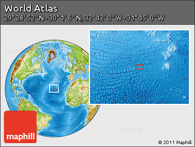 Physical Location Map of the Area around 29° 44' 59" N, 32° 13' 30" W