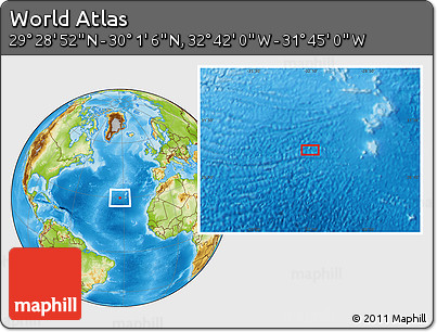 Physical Location Map of the Area around 29° 44' 59" N, 32° 13' 30" W