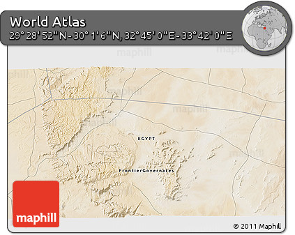 Satellite 3D Map of the Area around 29° 44' 59" N, 33° 13' 30" E
