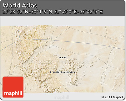 Satellite 3D Map of the Area around 29° 44' 59" N, 33° 13' 30" E