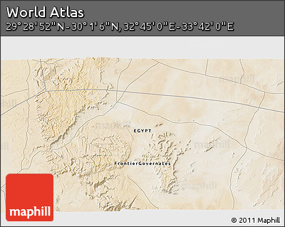 Satellite 3D Map of the Area around 29° 44' 59" N, 33° 13' 30" E