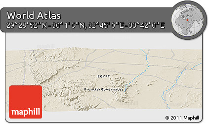 Shaded Relief Panoramic Map of the Area around 29° 44' 59" N, 33° 13' 30" E