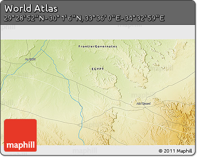 Physical 3D Map of the Area around 29° 44' 59" N, 34° 4' 30" E