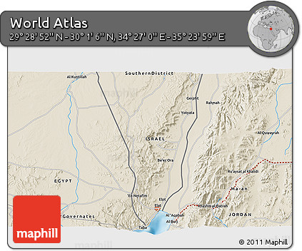 Shaded Relief 3D Map of the Area around 29° 44' 59" N, 34° 55' 29" E