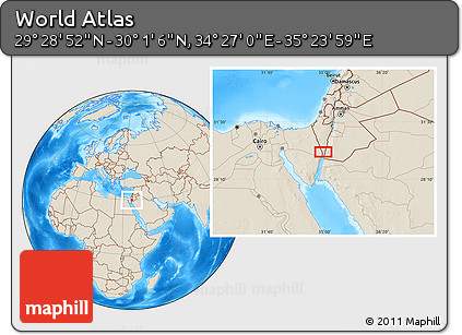 Shaded Relief Location Map of the Area around 29° 44' 59" N, 34° 55' 29" E