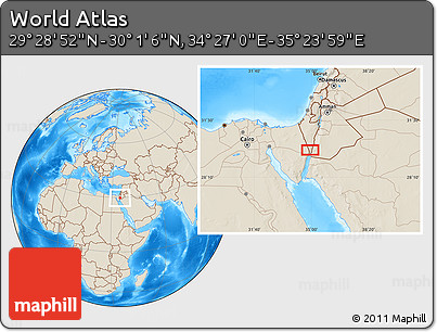 Shaded Relief Location Map of the Area around 29° 44' 59" N, 34° 55' 29" E