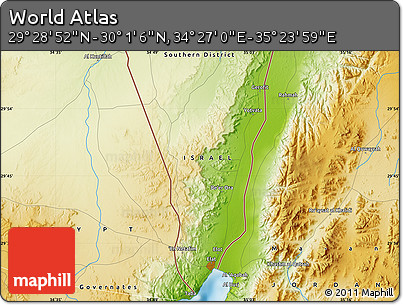 Physical Map of the Area around 29° 44' 59" N, 34° 55' 29" E