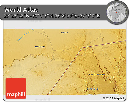 Physical 3D Map of the Area around 29° 44' 59" N, 36° 37' 30" E