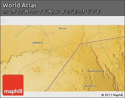 Physical 3D Map of the Area around 29° 44' 59" N, 36° 37' 30" E