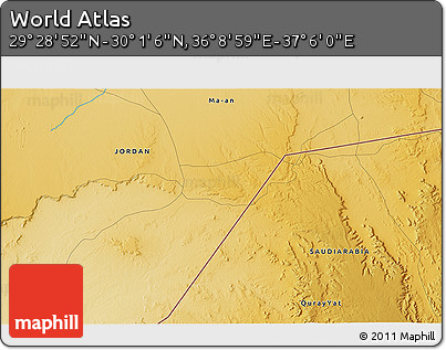 Physical 3D Map of the Area around 29° 44' 59" N, 36° 37' 30" E