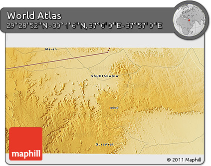 Physical 3D Map of the Area around 29° 44' 59" N, 37° 28' 30" E