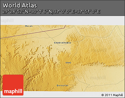 Physical 3D Map of the Area around 29° 44' 59" N, 37° 28' 30" E