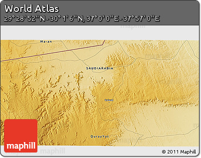Physical 3D Map of the Area around 29° 44' 59" N, 37° 28' 30" E