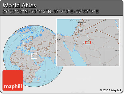 Gray Location Map of the Area around 29° 44' 59" N, 37° 28' 30" E