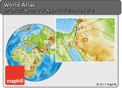Physical Location Map of the Area around 29° 44' 59" N, 37° 28' 30" E