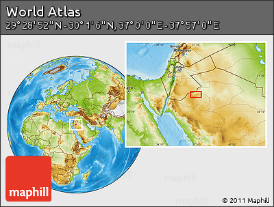 Physical Location Map of the Area around 29° 44' 59" N, 37° 28' 30" E