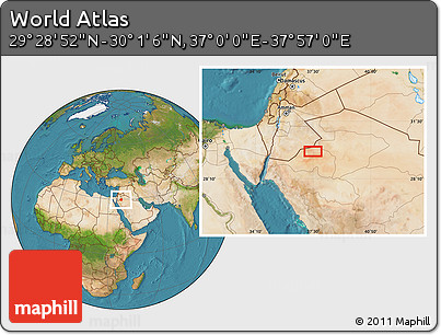 Satellite Location Map of the Area around 29° 44' 59" N, 37° 28' 30" E