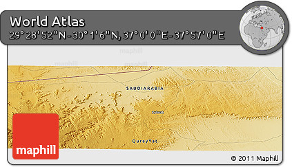 Physical Panoramic Map of the Area around 29° 44' 59" N, 37° 28' 30" E