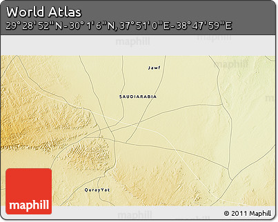 Physical 3D Map of the Area around 29° 44' 59" N, 38° 19' 30" E