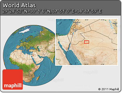 Satellite Location Map of the Area around 29° 44' 59" N, 38° 19' 30" E