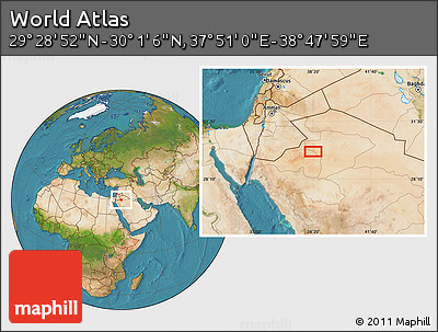 Satellite Location Map of the Area around 29° 44' 59" N, 38° 19' 30" E