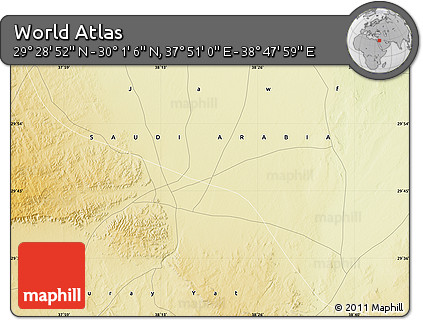 Physical Map of the Area around 29° 44' 59" N, 38° 19' 30" E