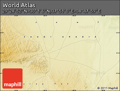Physical Map of the Area around 29° 44' 59" N, 38° 19' 30" E