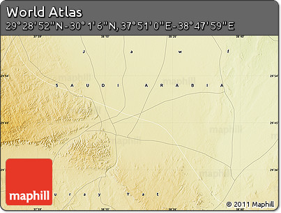 Physical Map of the Area around 29° 44' 59" N, 38° 19' 30" E