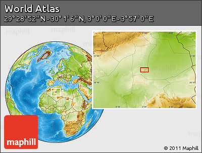 Physical Location Map of the Area around 29° 44' 59" N, 3° 28' 30" E