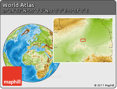 Physical Location Map of the Area around 29° 44' 59" N, 3° 28' 30" E