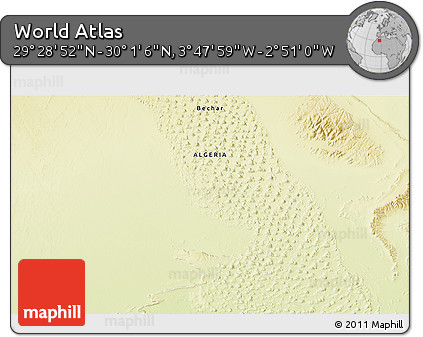 Physical 3D Map of the Area around 29° 44' 59" N, 3° 19' 30" W