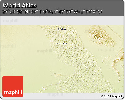 Physical 3D Map of the Area around 29° 44' 59" N, 3° 19' 30" W