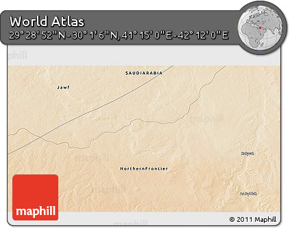 Satellite 3D Map of the Area around 29° 44' 59" N, 41° 43' 30" E