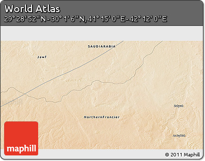 Satellite 3D Map of the Area around 29° 44' 59" N, 41° 43' 30" E