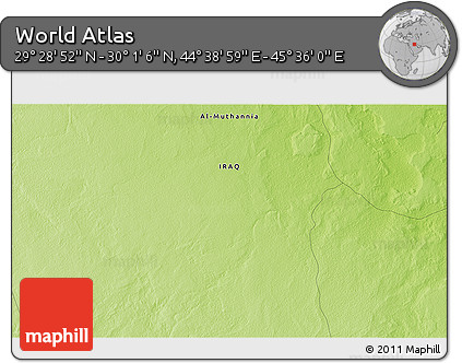 Physical 3D Map of the Area around 29° 44' 59" N, 45° 7' 30" E