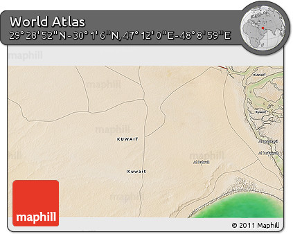 Satellite 3D Map of the Area around 29° 44' 59" N, 47° 40' 29" E