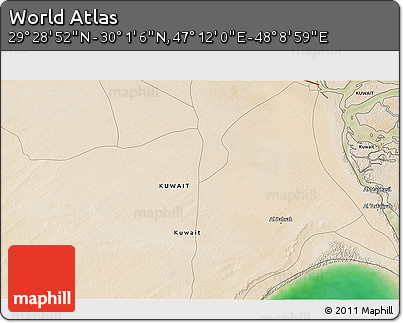 Satellite 3D Map of the Area around 29° 44' 59" N, 47° 40' 29" E