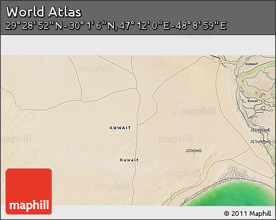 Satellite 3D Map of the Area around 29° 44' 59" N, 47° 40' 29" E