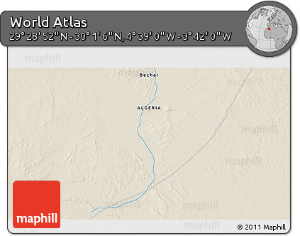 Shaded Relief 3D Map of the Area around 29° 44' 59" N, 4° 10' 30" W